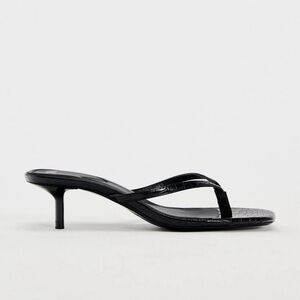 Zara Minimalist Black Faux Croc Kitten Heel Sandals